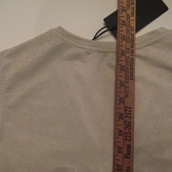 V Neck Shimmer Silver Beige 35" Tank Top Sleeveless Womens Tee Gibson Look New - Picture 14 of 15